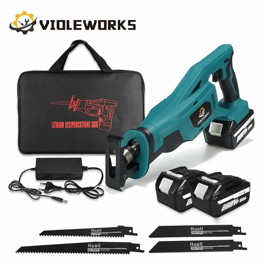 

VIOLEWORKS Cordless Reciprocating Saw with 4pcs Blades 1500W Metal Wood Cutting Tool Electric Saw For Makita 18V Battery