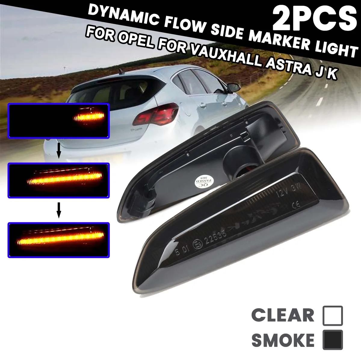 

Динамическая фотовспышка для Opel, 12 В, 2x, для Vauxhall Astra J K, потоковый поворотный сигнал, боковой ретранслятор, панель лампы