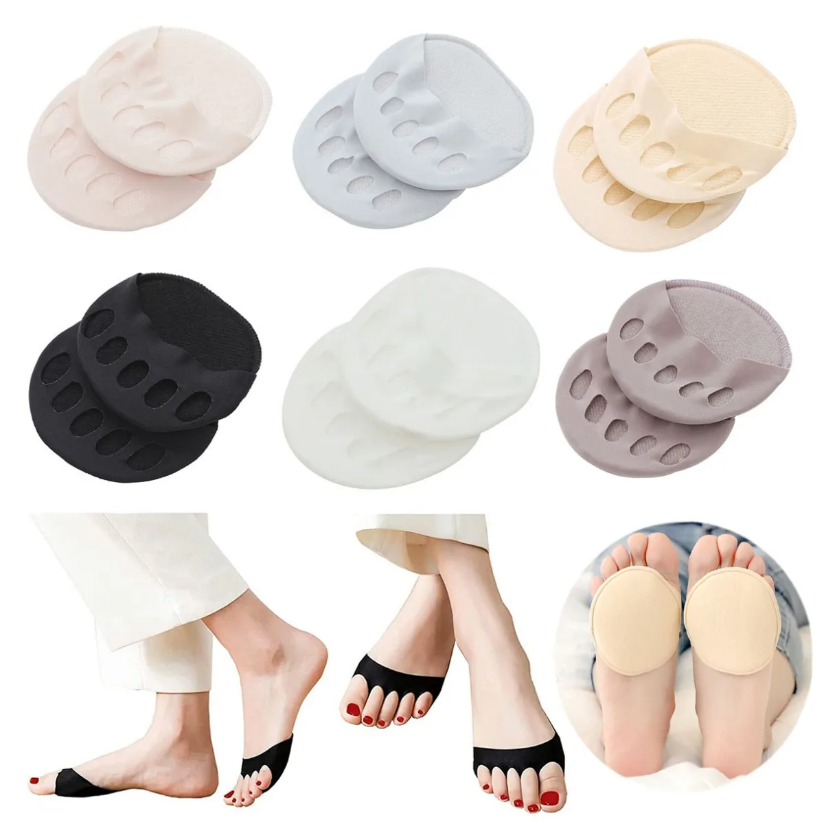 

Five Toes Forefoot Pads for Women High Heels Half Insoles Calluses Corns Foot Pain Care Absorbs Shock Socks Toe Pad Inserts