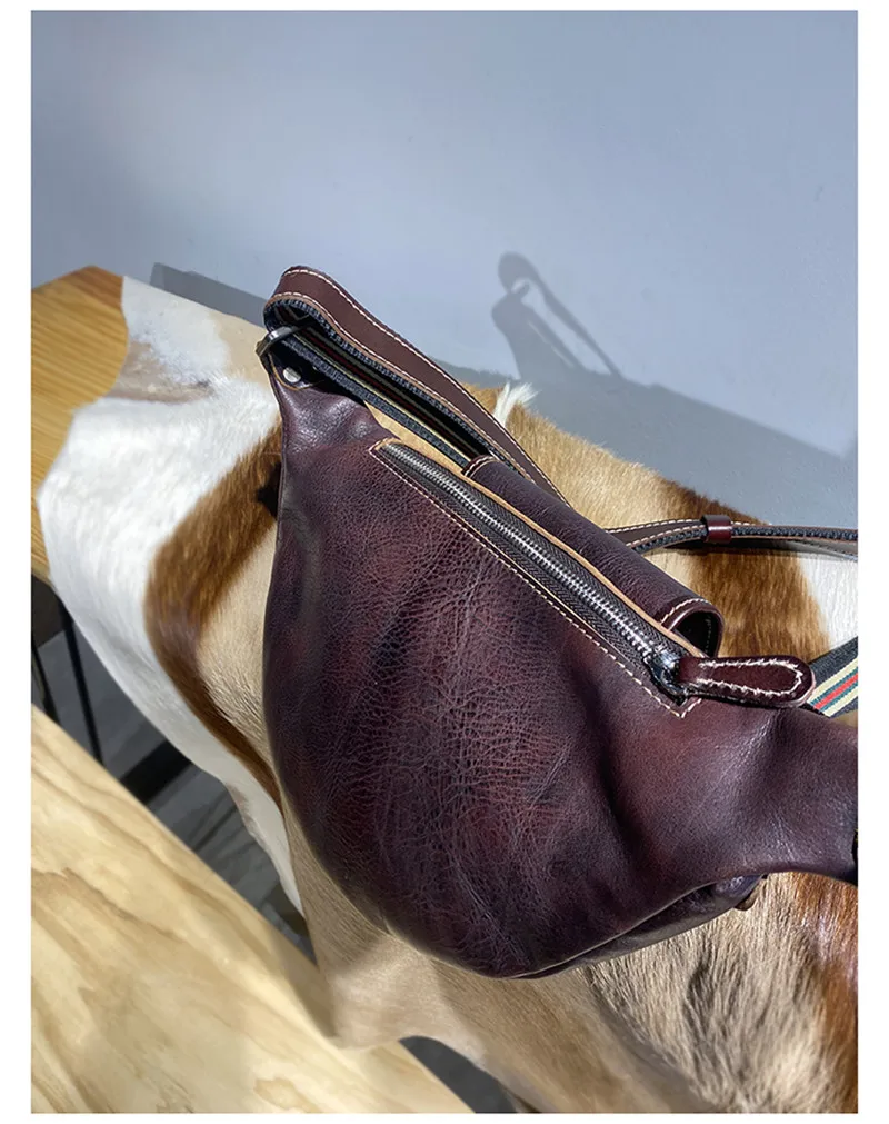 Retro Fashion High Quality Natural real Leather Men Brown Chest Bag Daily Outdoor Travel Sports Lightweight Messenger Bag Teens