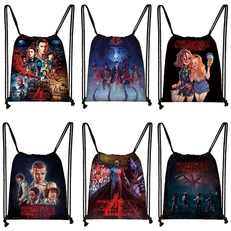 

Hot New TV Show Stranger Things Season 4 Drawstring Bag Harajuku Hellfire Club Backpacks for Travel Teenager Storage Bag Gift