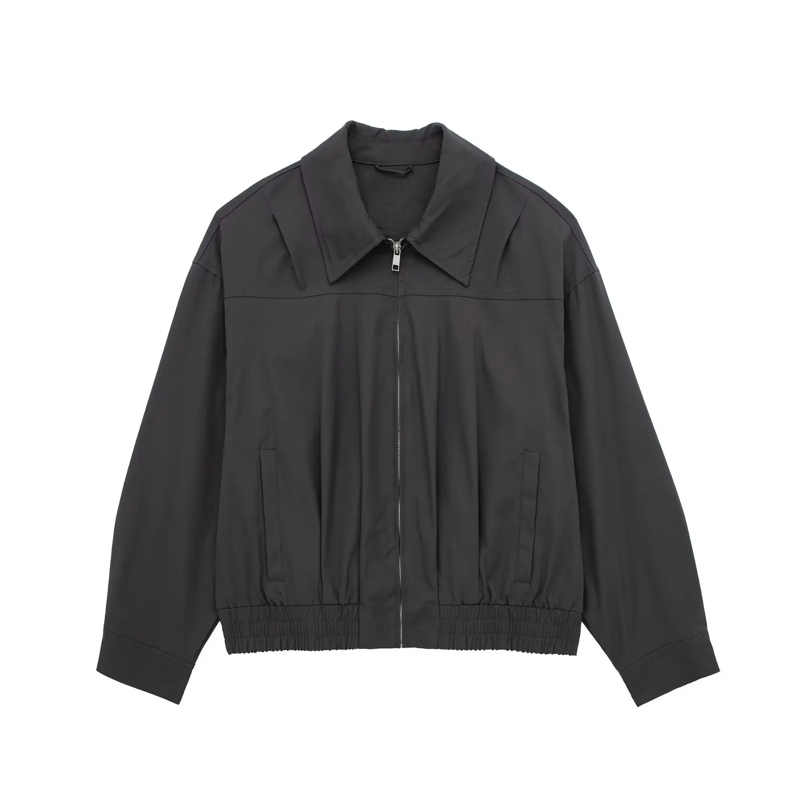 

Women New Fashion Pleated decoration Straight flying Jacket Coat Vintage Long Sleeve zipper Female Outerwear Chic Overshirt