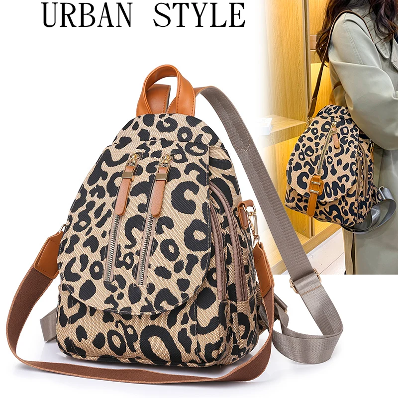 

2022 New Women Leather Backpacks Fashion Leopard Print Shoulder Bag Female Backpack Ladies