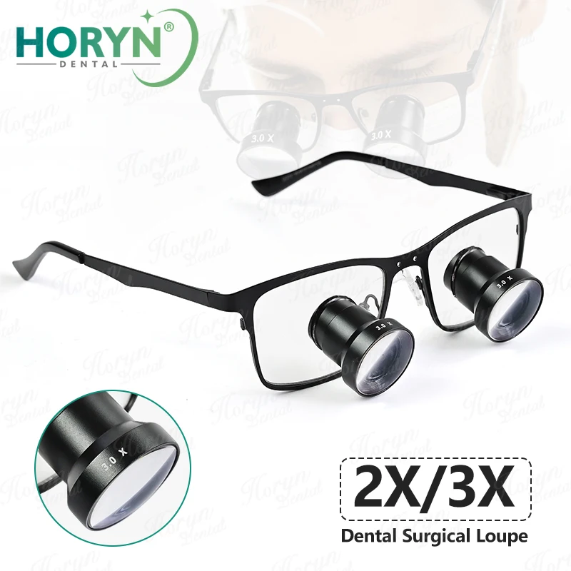 Фото Стоматологические бинокулярные лупы Horyn TTL 2X 3X, ультралегкие, хирургические очки для стоматологов, без регулировки, экономичная металлическая оправа №2