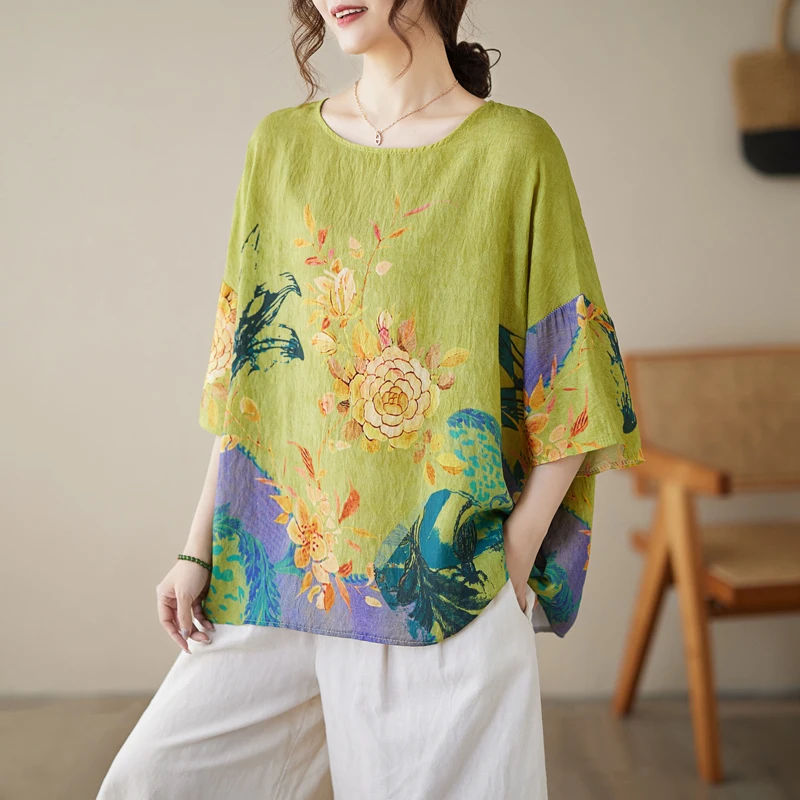 Женская футболка с цветочным принтом свободная повседневная коротким рукавом и
