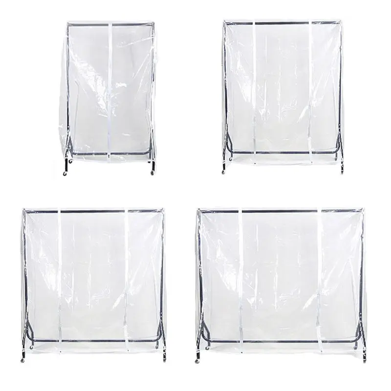 E56C Clear Waterproof Dustproof Zip Clothes Rail Cover Clothing Rack Cover Protector