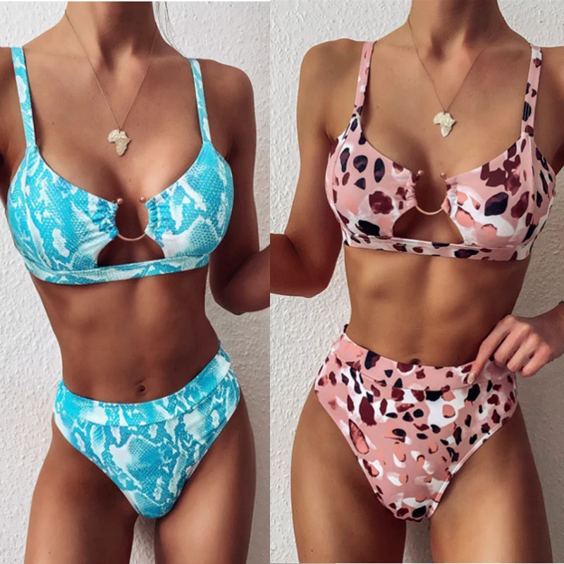 

S-XL Swimsuit Sexy Women Bikini Micro High Waist Snake Print Leopard Swimming Suit for Bathing Swimwear Female Summer Bikini Set