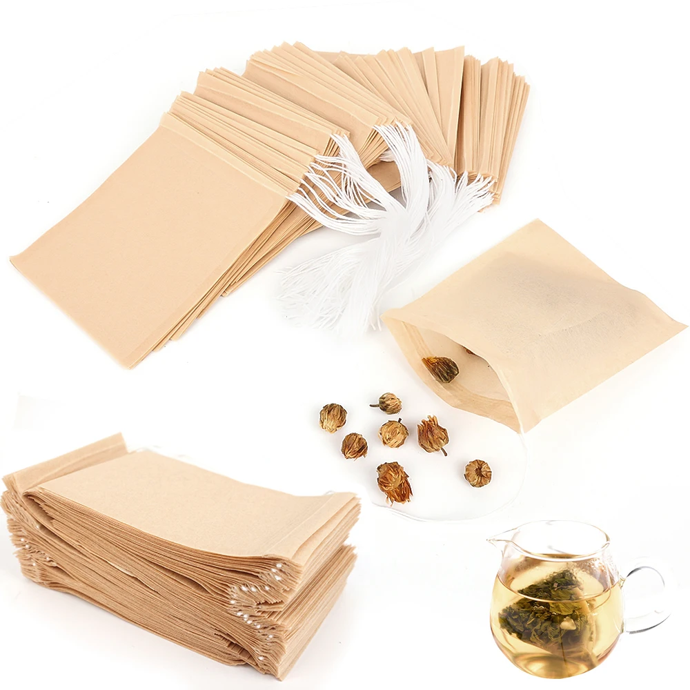 100PCS Disposable Teabags Biodegradable Paper Tea Filter Bag  with String Heal Seal Empty Drawstring Spice Loose Leaf Tea Powder