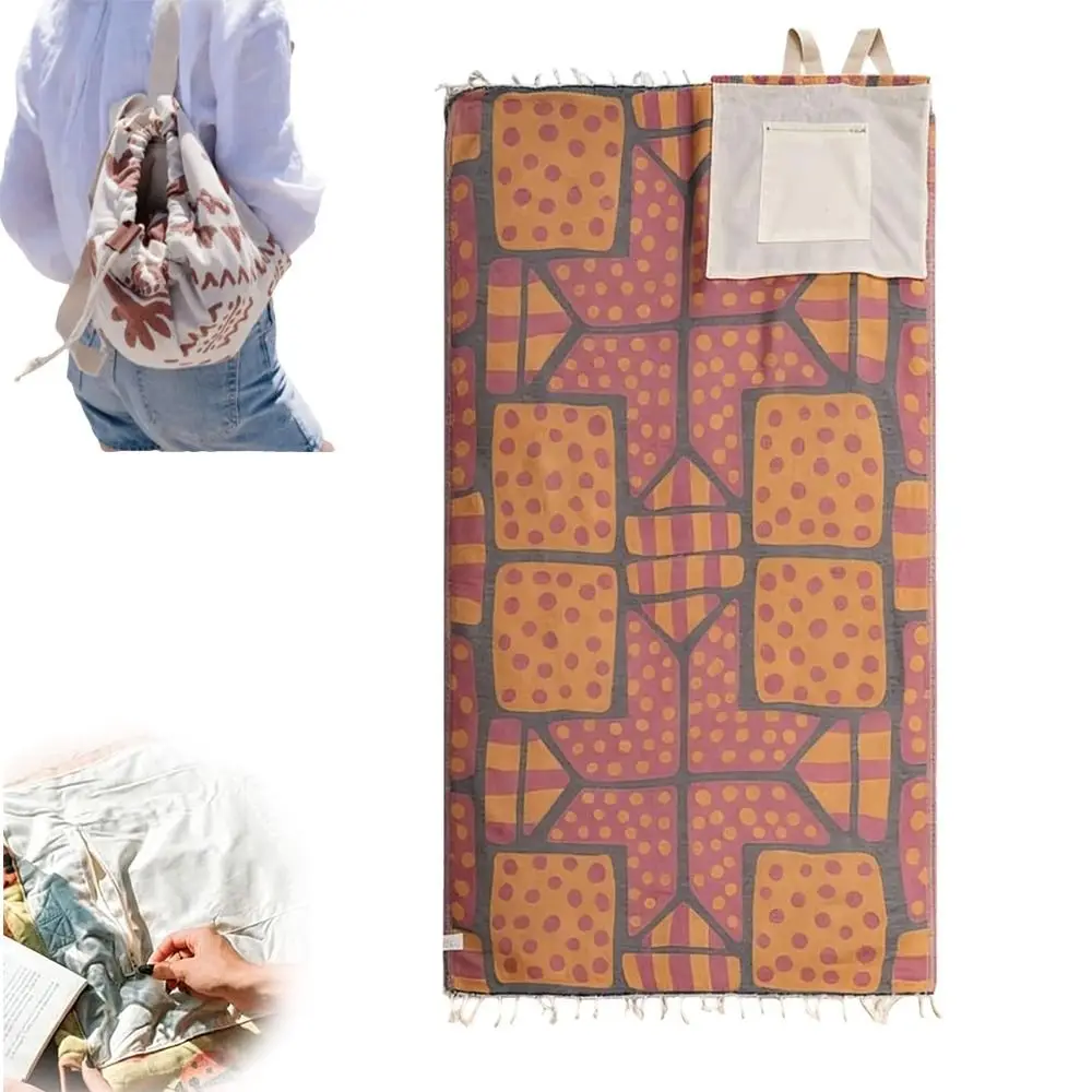 Фото Пляжная сумка-трансформер 2-в-1: рюкзак и полотенце, большая, с внутренним карманом на молнии, грязеотталкивающая, складная, летняя №5