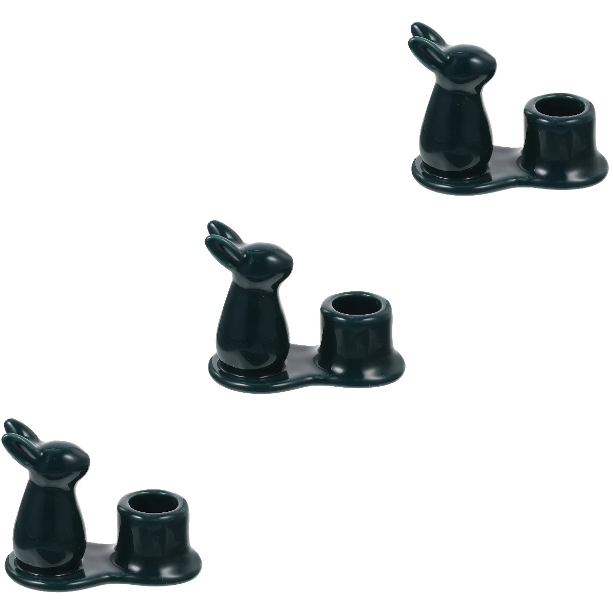 

3pcs Rabbit Design Holder Cartoon Holder Ornament Ceramic Candlestick Holder