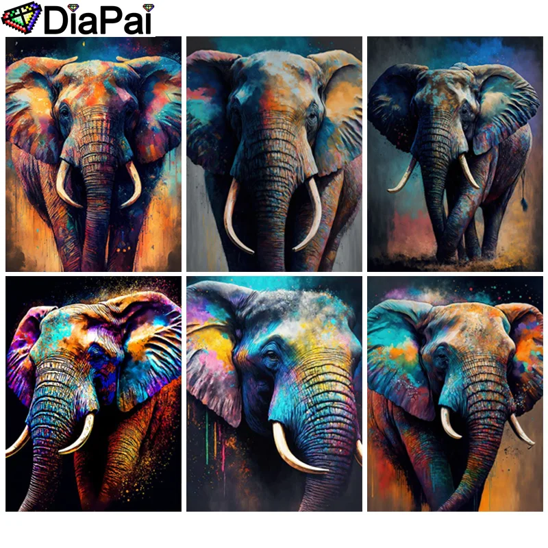 

Полноформатная Алмазная 5D картина DIAPAI «Слон» с животными, «сделай сам», вышивка крестиком, картина для домашнего декора, ручная работа