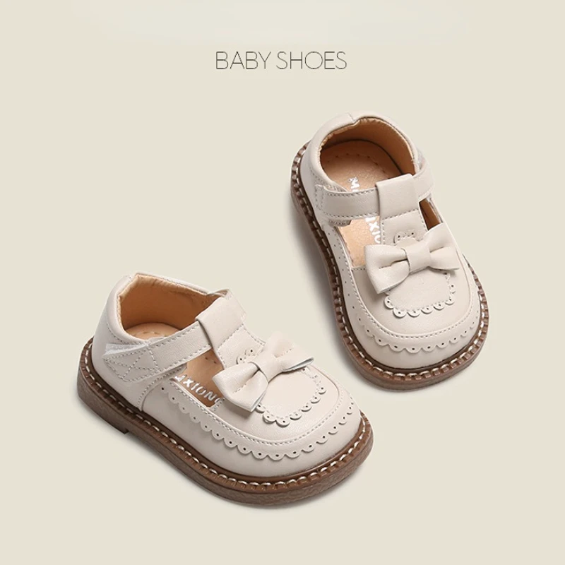Princess Baby Girl Leather Shoes Soft Anti-slip Toddler Shoes Pink Beige Brown Children Dress Shoes Mary Janes School Shoes