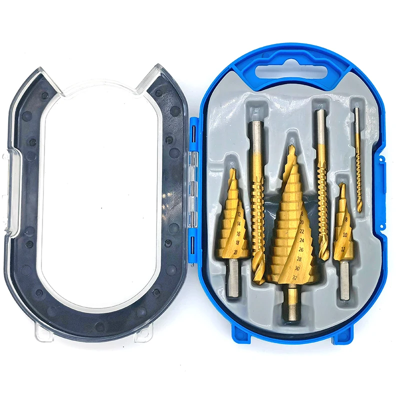 

6pcs 4-12mm 4-20mm 4-32mm HSS Titanium Drill Bit Drilling Power Tools Metal Spiral High Speed Steel Wood Hole Cutter Cone Drill