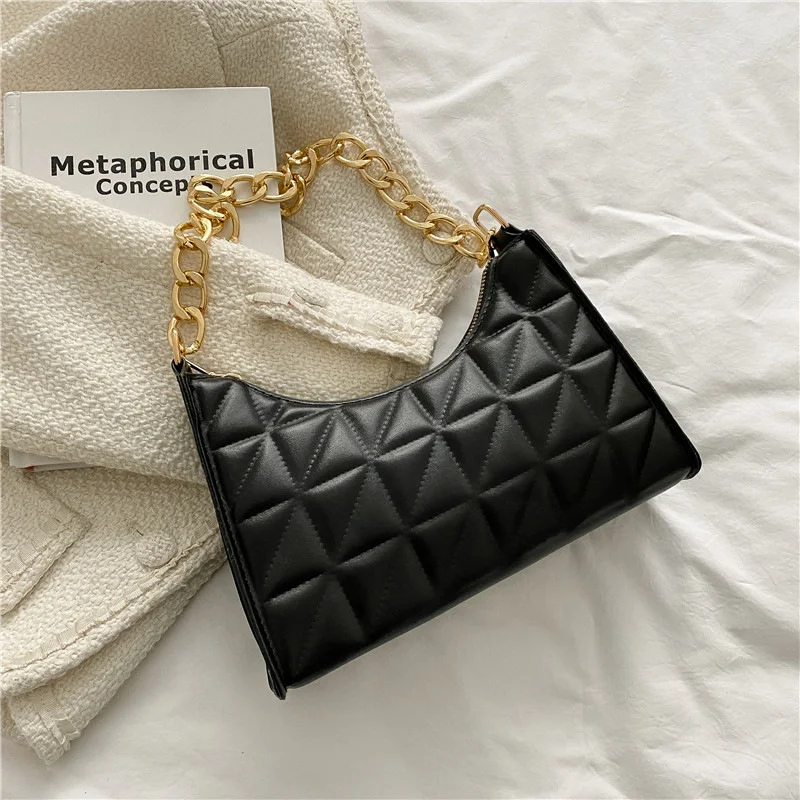 Bag Women's New Trendy Fashion Lingge Baguette Contrast Color Shoulder Bag Luxury Ladies Handbags