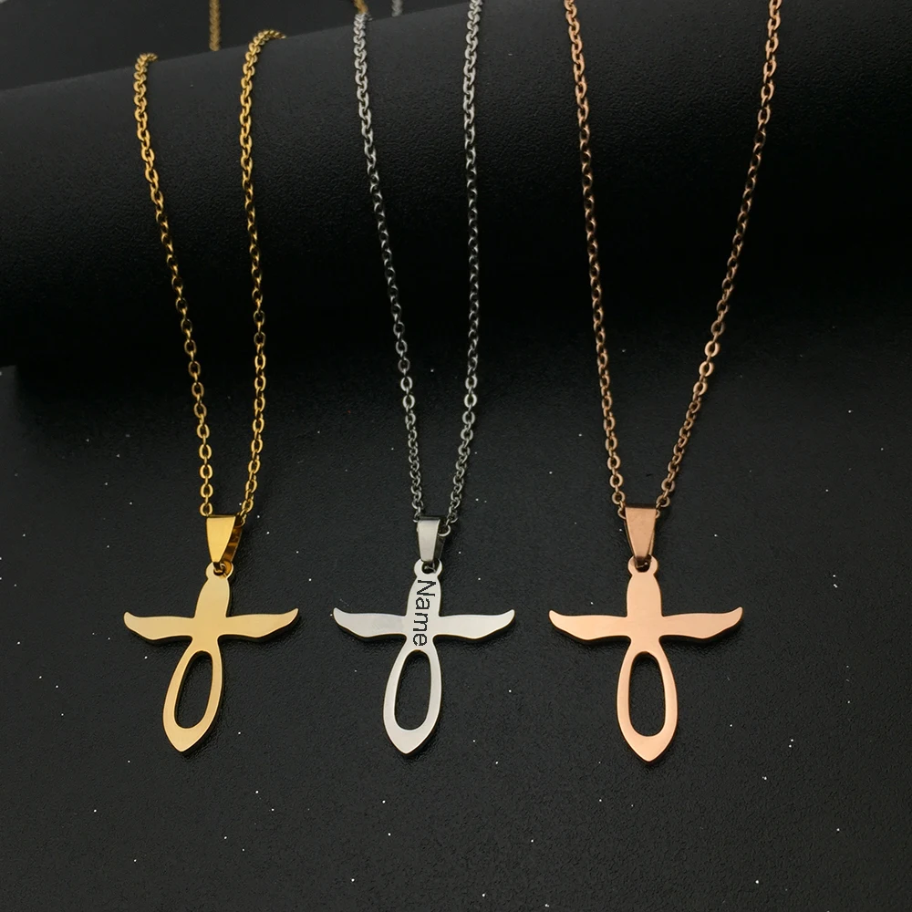 

Newest Angel Wings Necklace Letter Cross Pendant Necklaces Custom Name Jewelry Wholesale YP8647