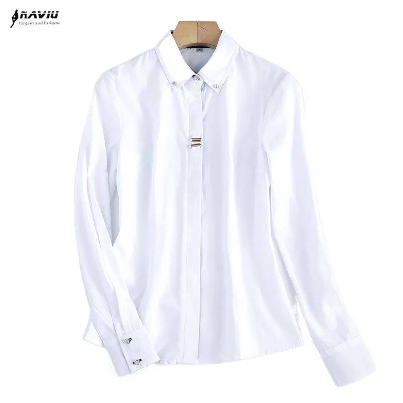 

White Shirt Women Long Sleeve Autumn New Temperament Cotton Formal Imterview Slim Blouses Office Ladies Work Clothes Tops Black