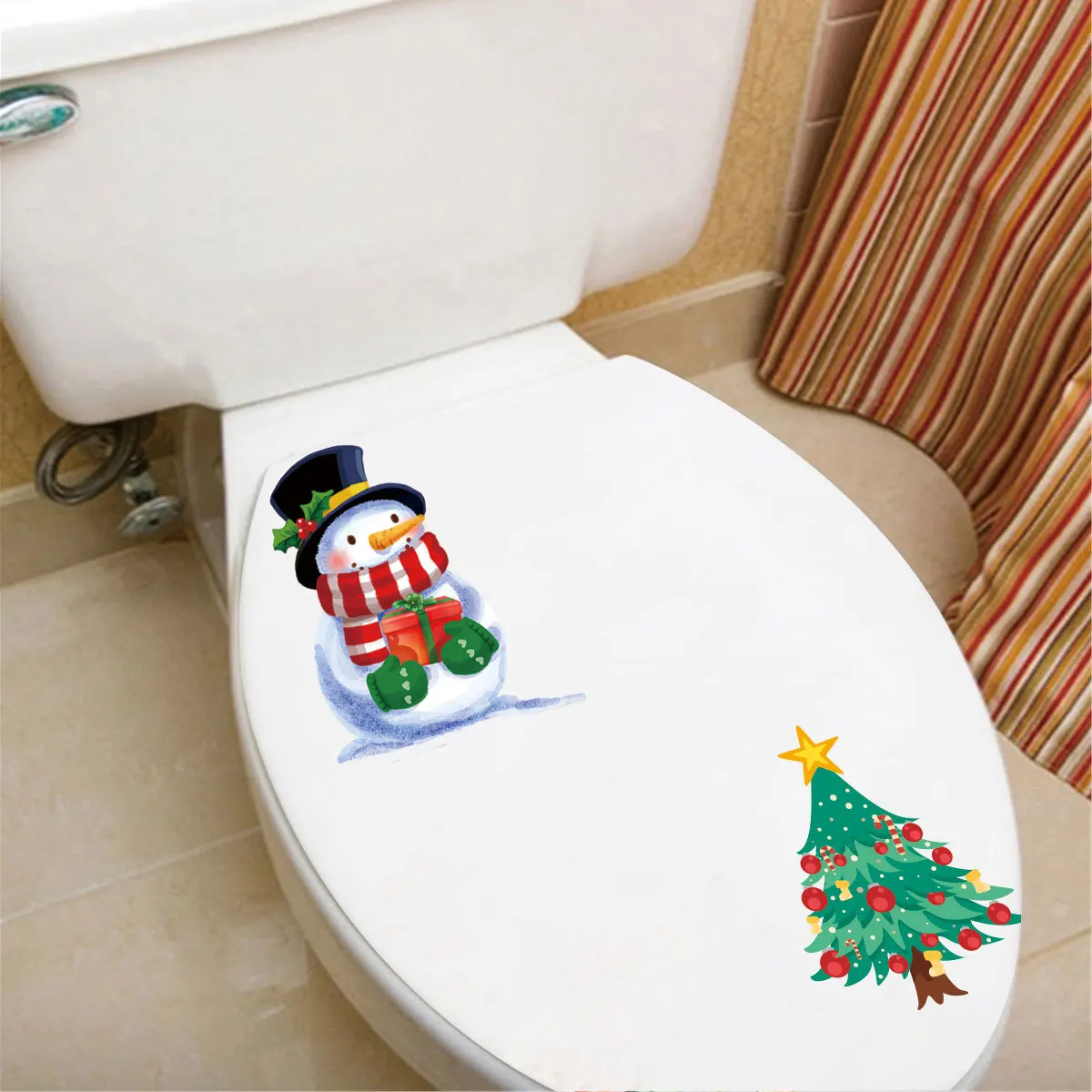 

2022 Рождественская наклейка на унитаз для дома с изображением снеговика и деревьев