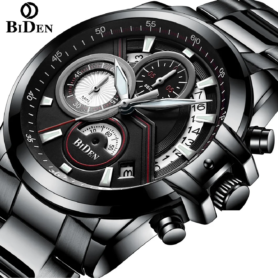

Biden Men Top Luxury Brand Chronograph Stainless Steel Sports Military Waterproof Male Quartz Analog Wristwatch Luminous Clock