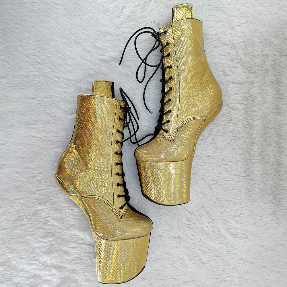 Leecabe Green Snake PU with suede  Upper Platform Ankle Boots Sexy Exotic heelless pole dance shoes