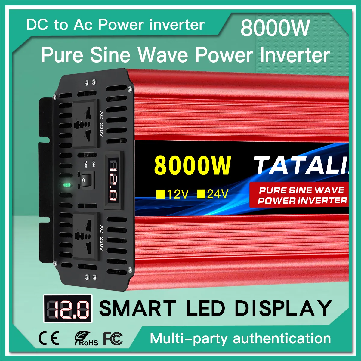 Pure Sine Wave Power Inverter 2500w/3500w/4500w/5000w/6000w dc 12v LED display is suitable for ac 220v solar converter car