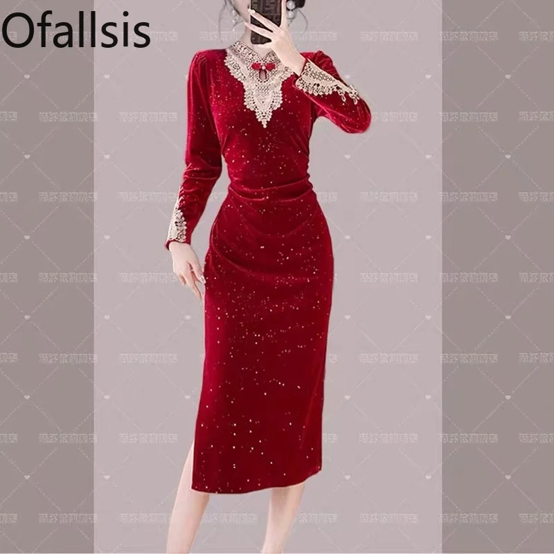 Женское бархатное платье в китайском стиле Ofallsis притягательное ретро