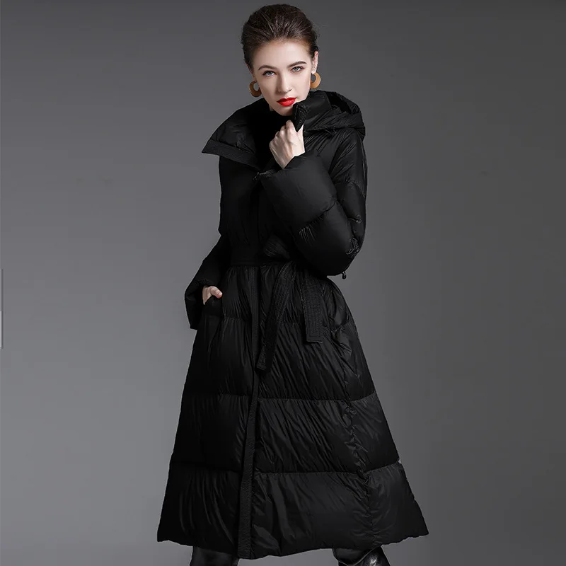 Hooded 90 White Duck Down Long Coats Women's 2022 Winter Fashion High-End Atmosphere Loose Thickened Lace Up Warmer Bread Jacket