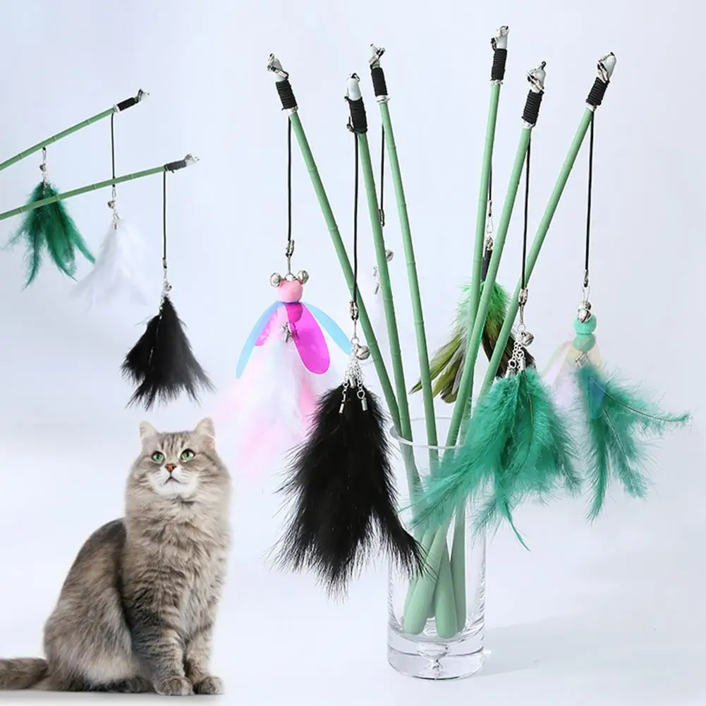 

Cat Teaser Toy Interactive Cat Feather Toy with Bell Creative Design Comfortable Grip Cat Stick Toy Pet Supply