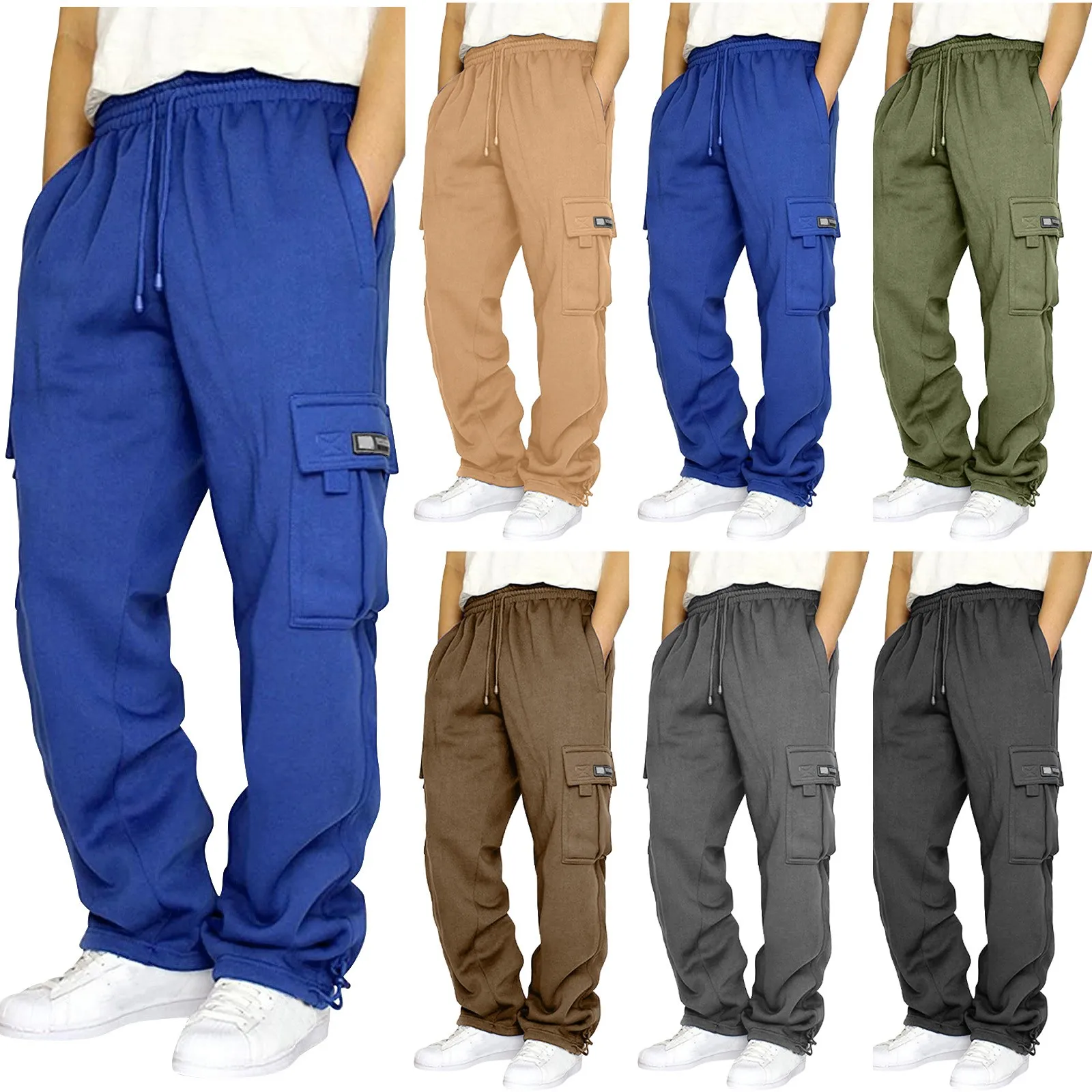

Men's Cargo Pants Drawstring Wide Pant With Many Pockets Casual Trousers Sweatpants Micro-stretch Mid-rise Sports Trousers 2023