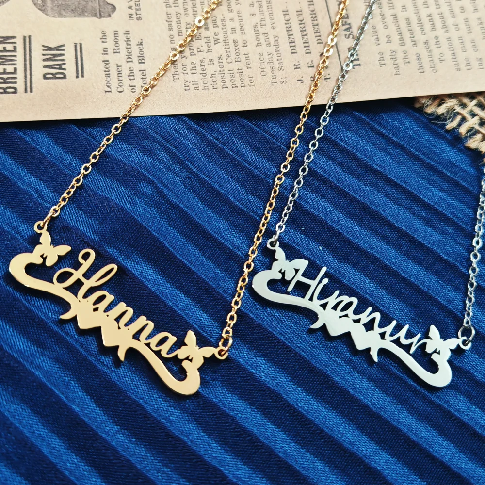 Индивидуальное ожерелье индивидуальное с именем двойного сердца из нержавеющей