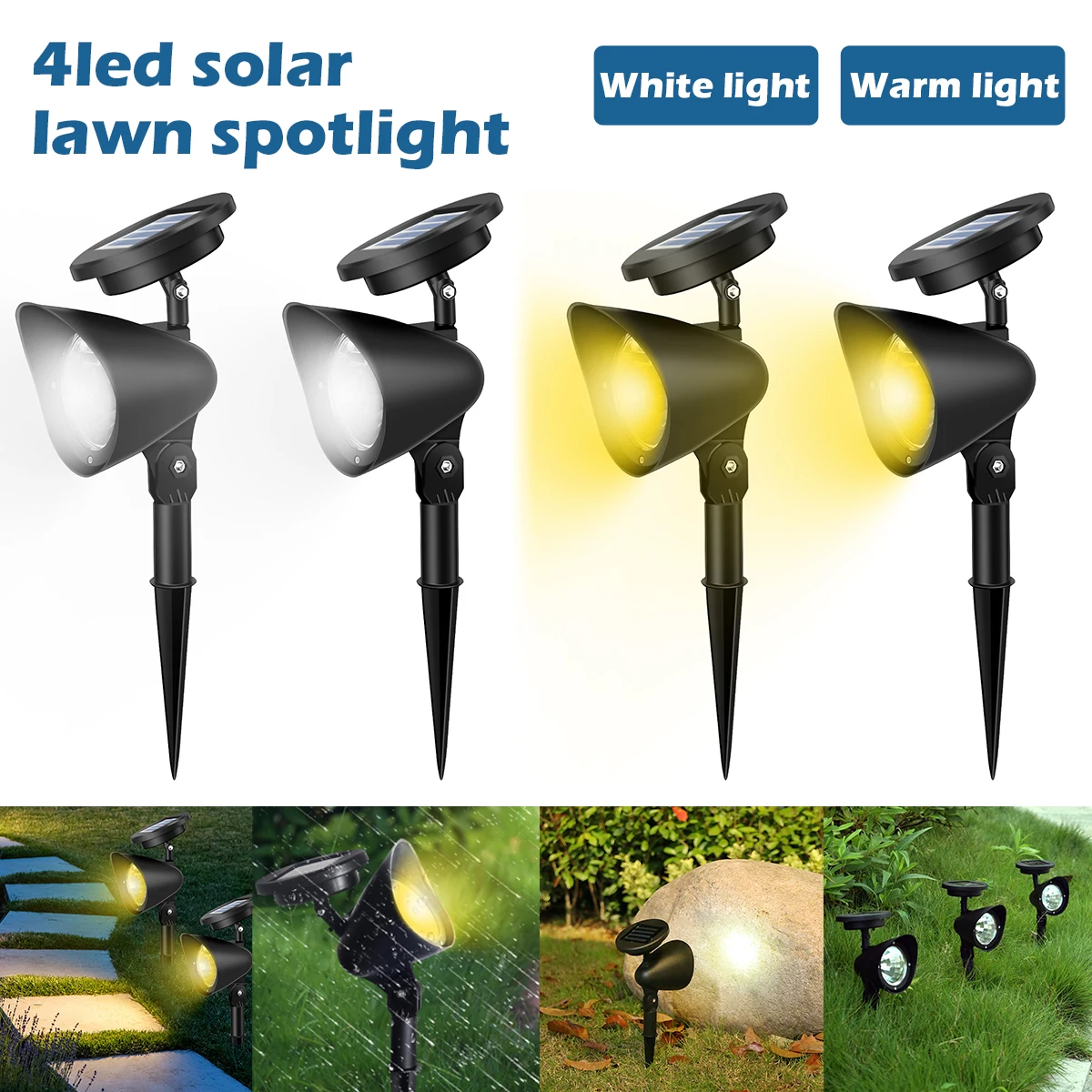 

NEW 2Pcs Solar Spot Light Solar Powered Spotlight White/ Warm Light Solar Light Outdoor IP65 Waterproof Auto On/Off Garden Light