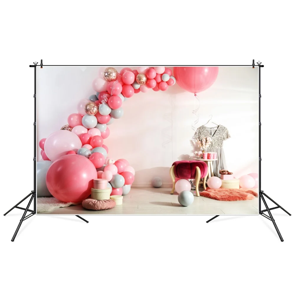 

Фоны для фотосъемки детей на день рождения розовые точки воздушные шары блестящее платье искусственный фон для детской фотопортретной съемки