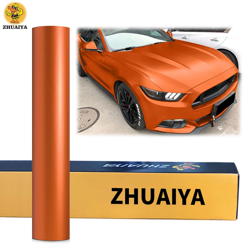 

ZHUAIYA 1,52x18 м атласная хромированная оранжевая виниловая оболочка стандартная технология выпуска воздуха без пузырьков