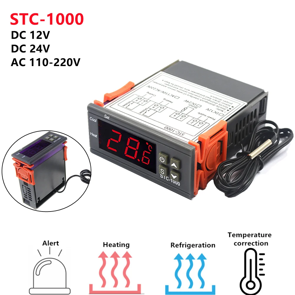 STC-1000 LED Digital Thermostat for Incubator Temperature Controller Thermoregulator Relay Heating Cooling 12V 24V 220V STC 3028