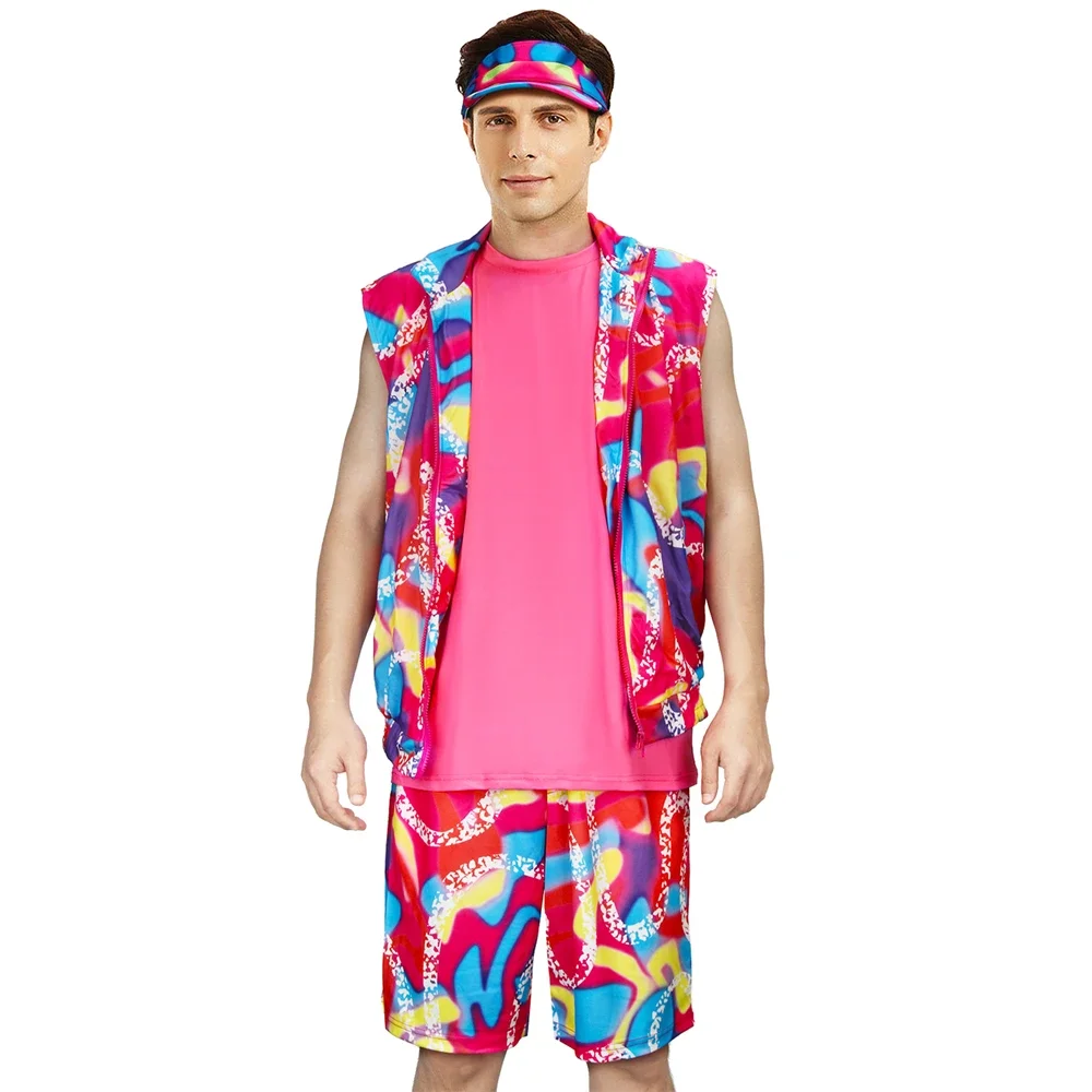 

Summer Pink Color Costume for Women Men Fancy Lovers Clothes Hat Eye-catching Fashionable Couple Outfits