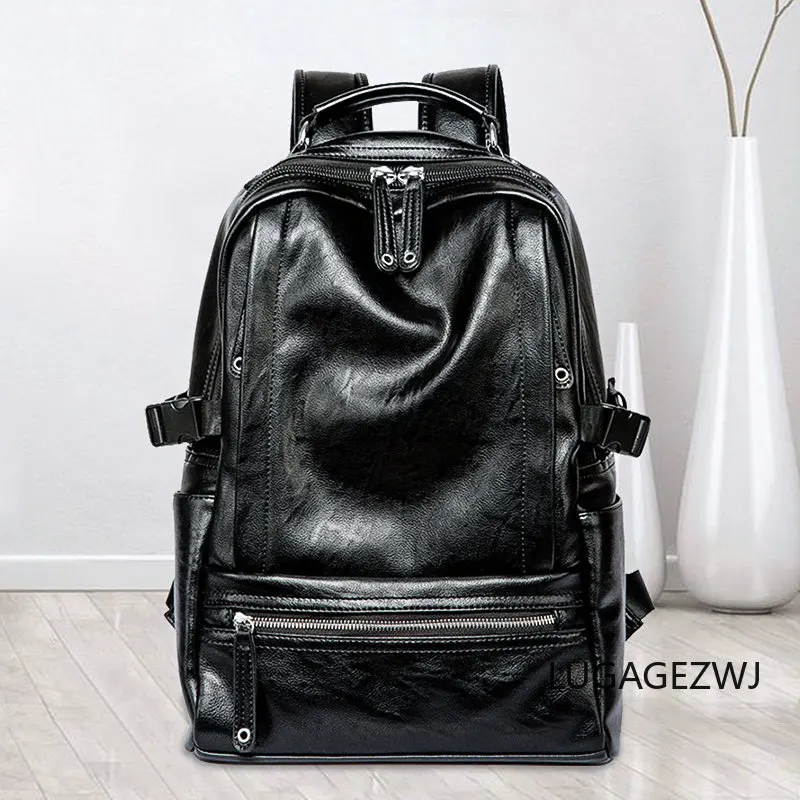 

Large Capacity Men's Business Backpack Student Leisure Backpack With Computer Compartment Genuine Leather Fashion Bag