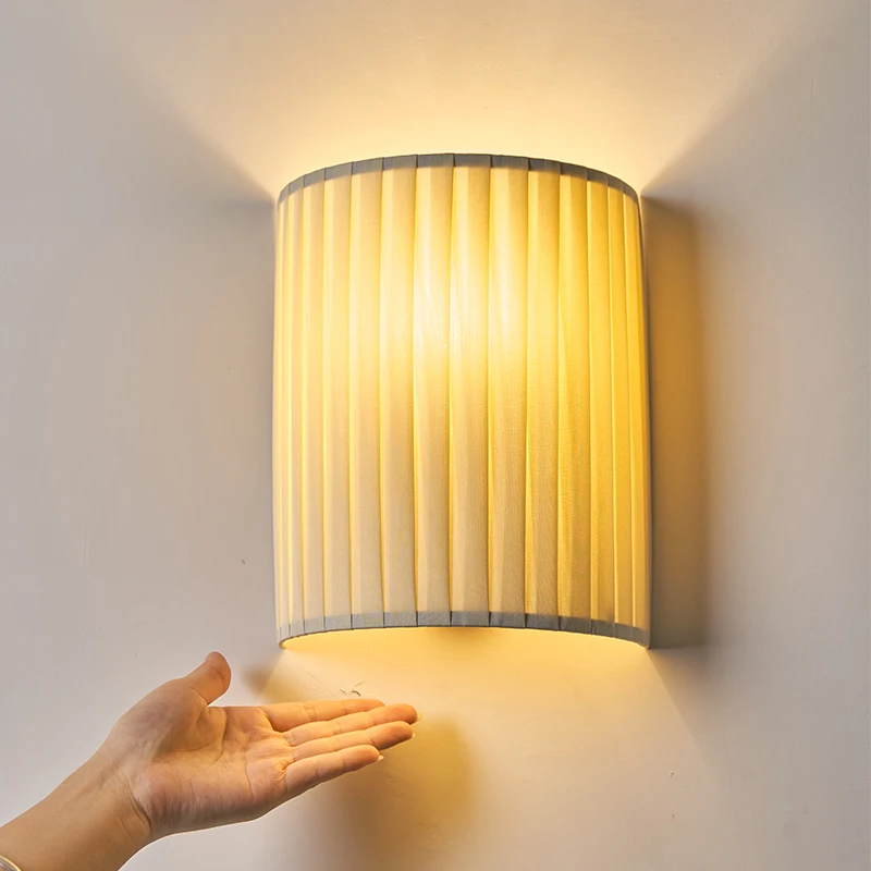 

Woven Fabric Cream Wind Wall Lamp Bedroom Bed Living Room B&B Modern Simple Hallway Lighting