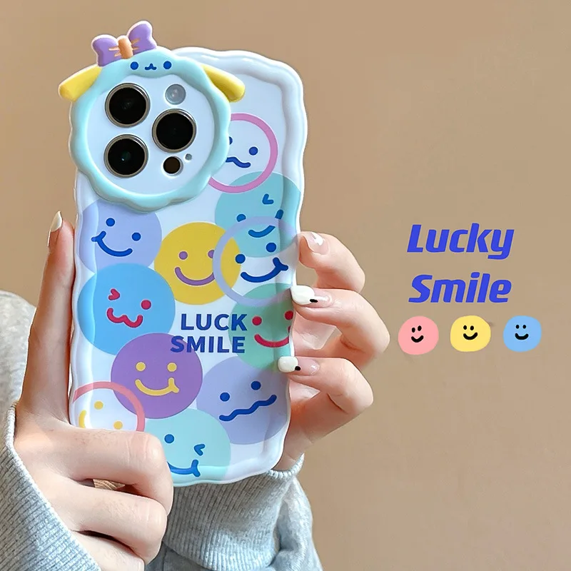 

Cartoon Colorful Lucky Smile Bow Phone Case for iPhone 14 12 13 11 Pro ProMax Plus X XR Xsmax Shockproof Soft Phone Cover