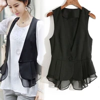 women chiffon vests female holiday street solid black sweet thin summer all match outerwear ladies open stitch vintage vest a97