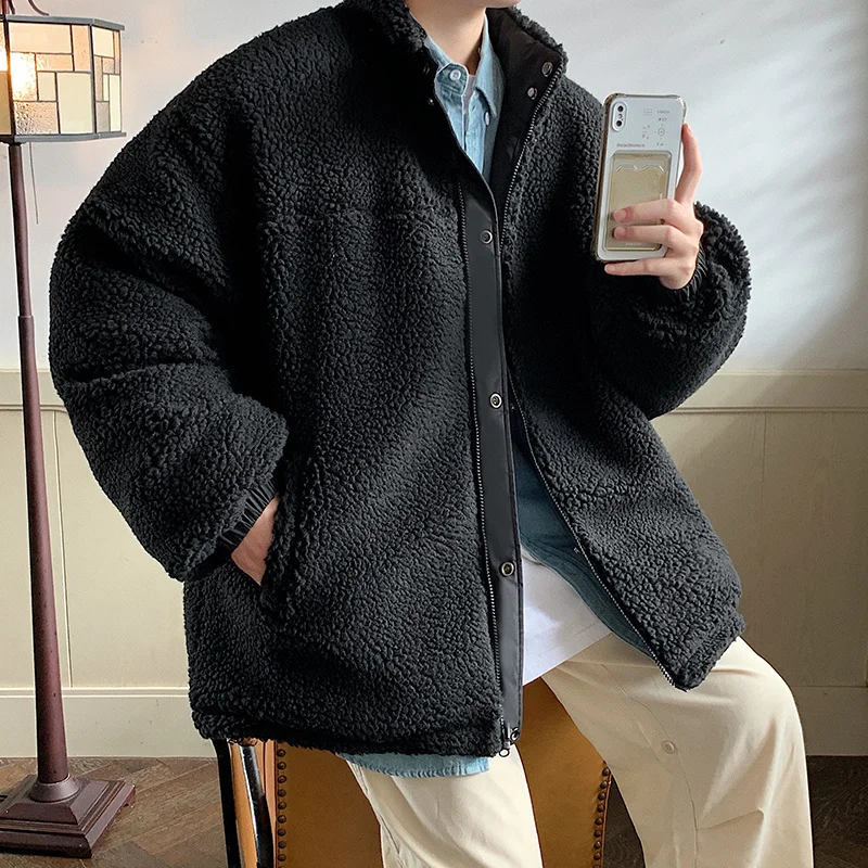 Winter Jacket Men Warm Fashion Thickened Lamb Wool Jacket Men Streetwear Loose Short Coat Mens Parker Reversible Clothes M-3XL