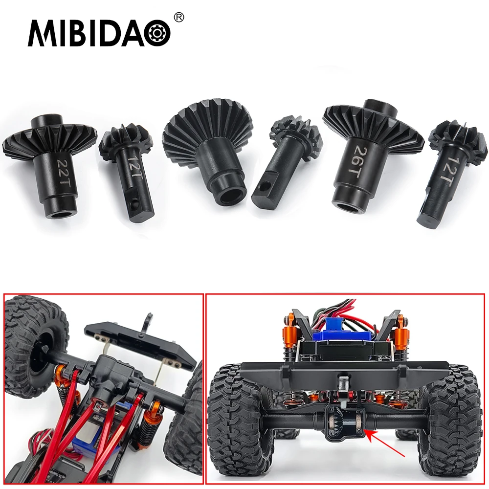 Металлическая Передняя Задняя осевая Шестерня MIBIDAO 22T & 12T 24T & 12T 26T & 12T для TRX4M Bronco Defender 1/18 RC гусеничная модель автомобиля, детали для обновления