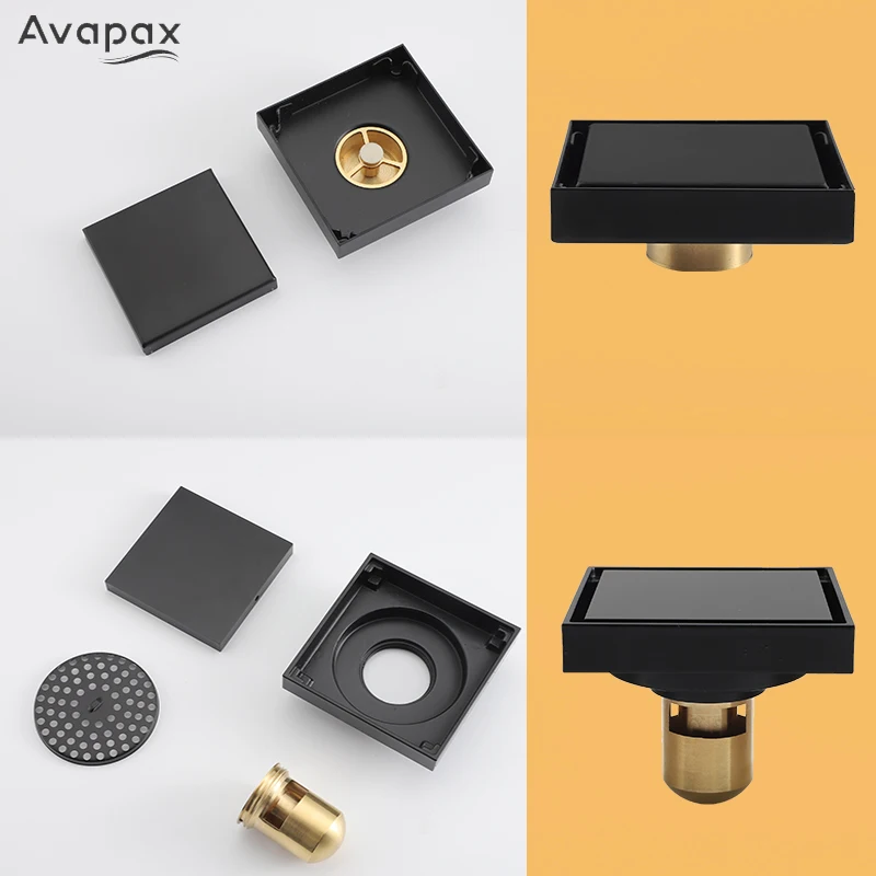 

Черный квадратный линейный слив Avapax 10x10 см, слив для пола, невидимый Слив для ванной комнаты, плитка, анти-запах, слив для душа, сетчатый фильт...