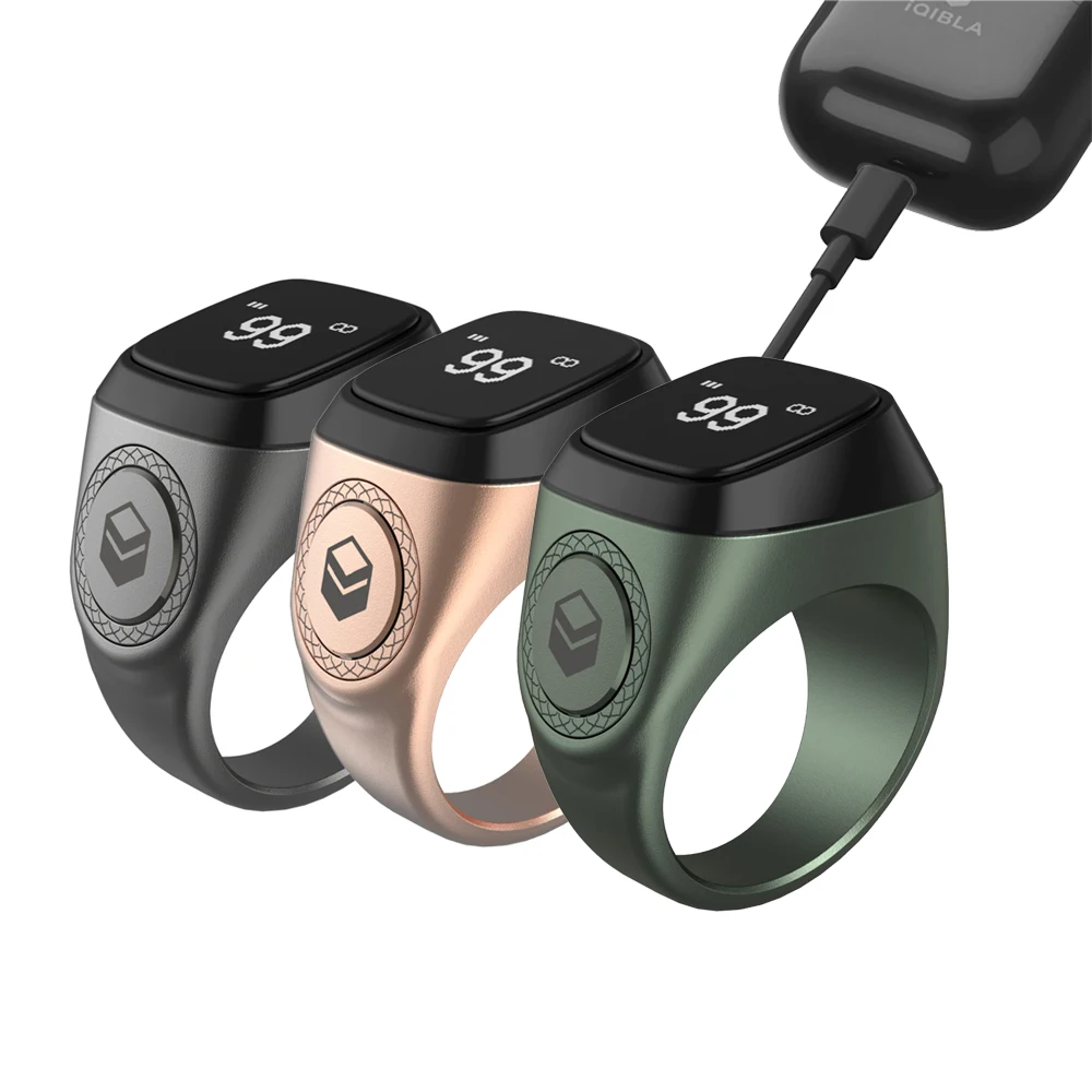 

Iqibla Aluminum Alloy Digital Tasbih OLED Screen Smart Zikr Ring with Battery Charging Case Vibration Reminder APP Support