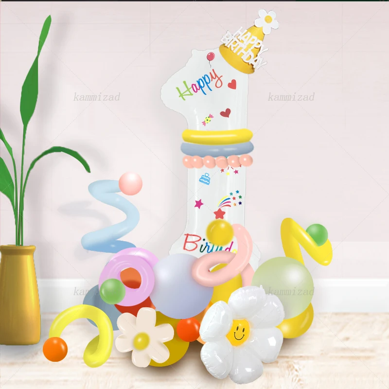 

Boy Girl Colorful White 1 2 3 4 5 6 7 8 9 0 Number Pastel Balloon Column Kit First One 2 Year Birthday Party Decoration 100 Days