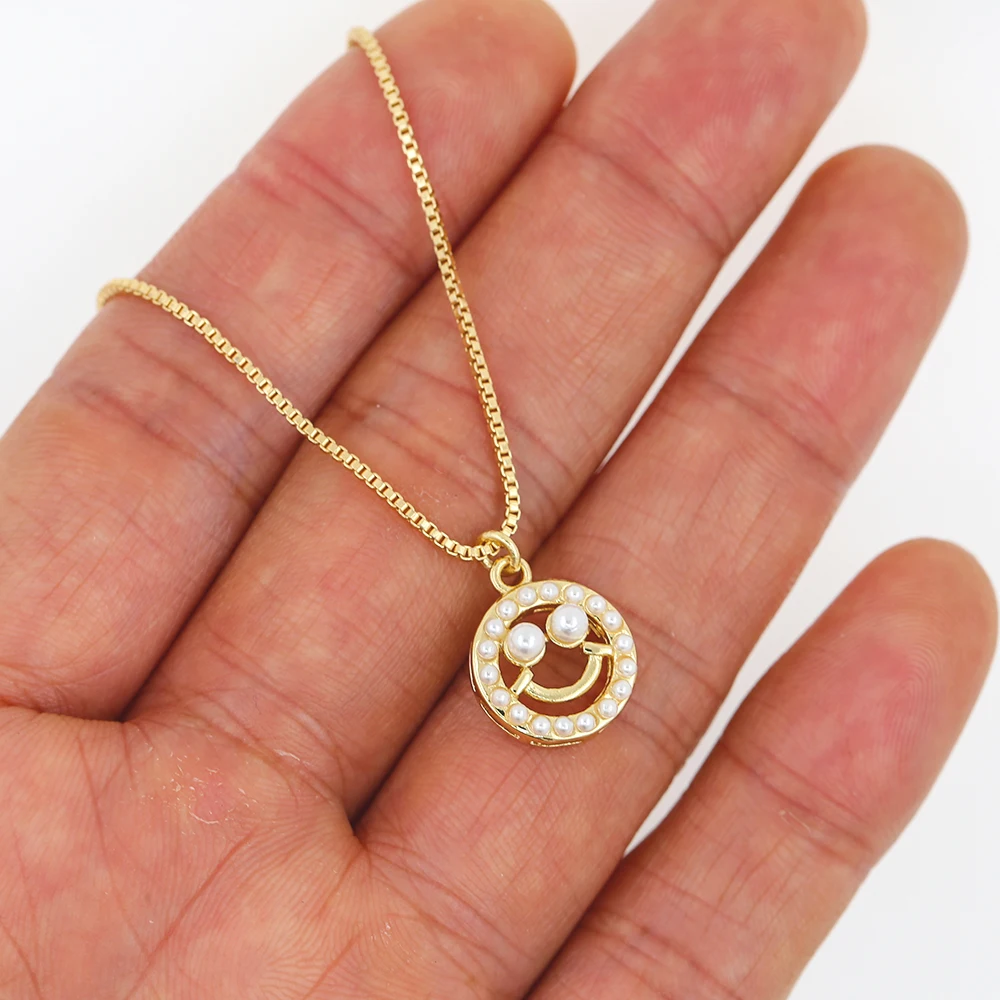 Gold Copper Elegant Style Jewlery Christmas Gift Shiny CZ Evil Eye Heart Pearl Charms 45cm Pendant Necklace For Women Girls Gift images - 6