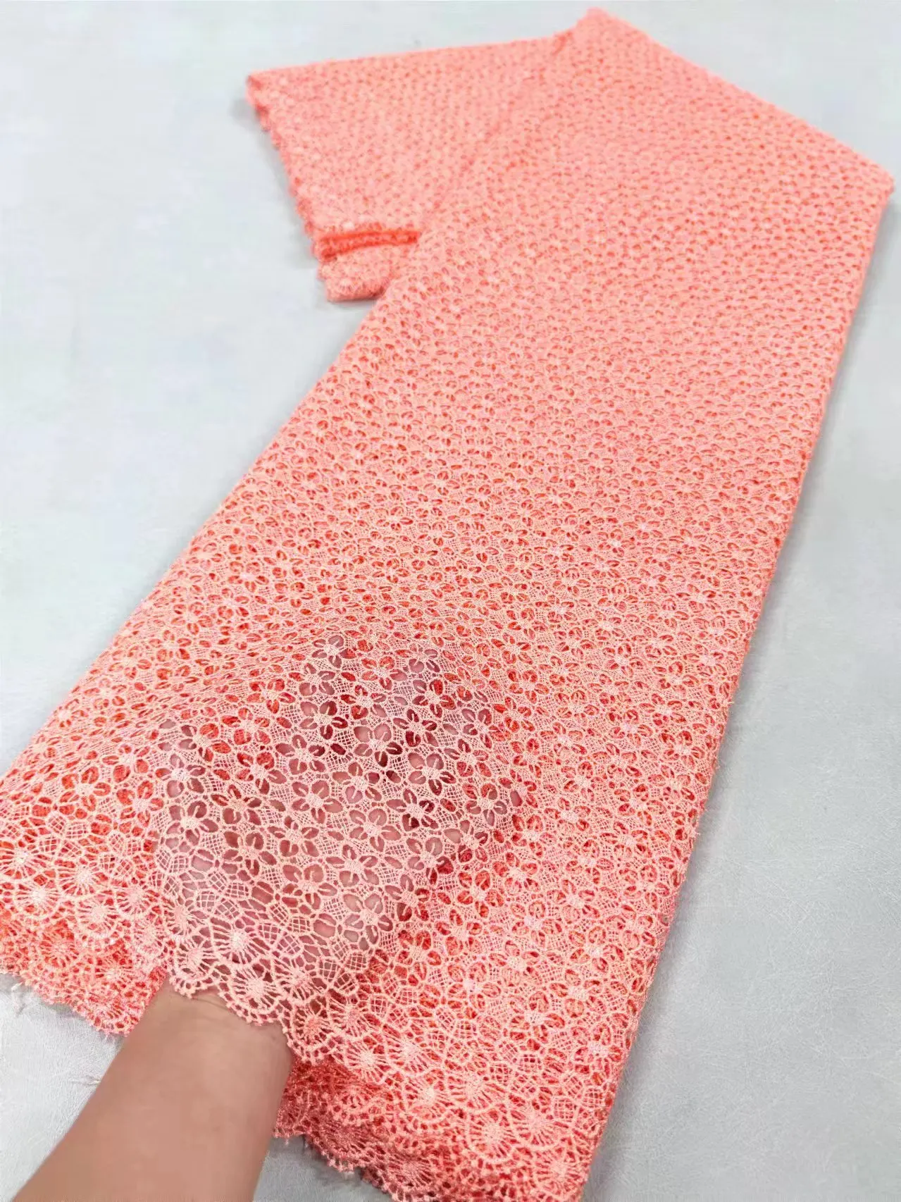 Новейшая розовая жаккардовая кружевная ткань Лидер продаж органза африканский