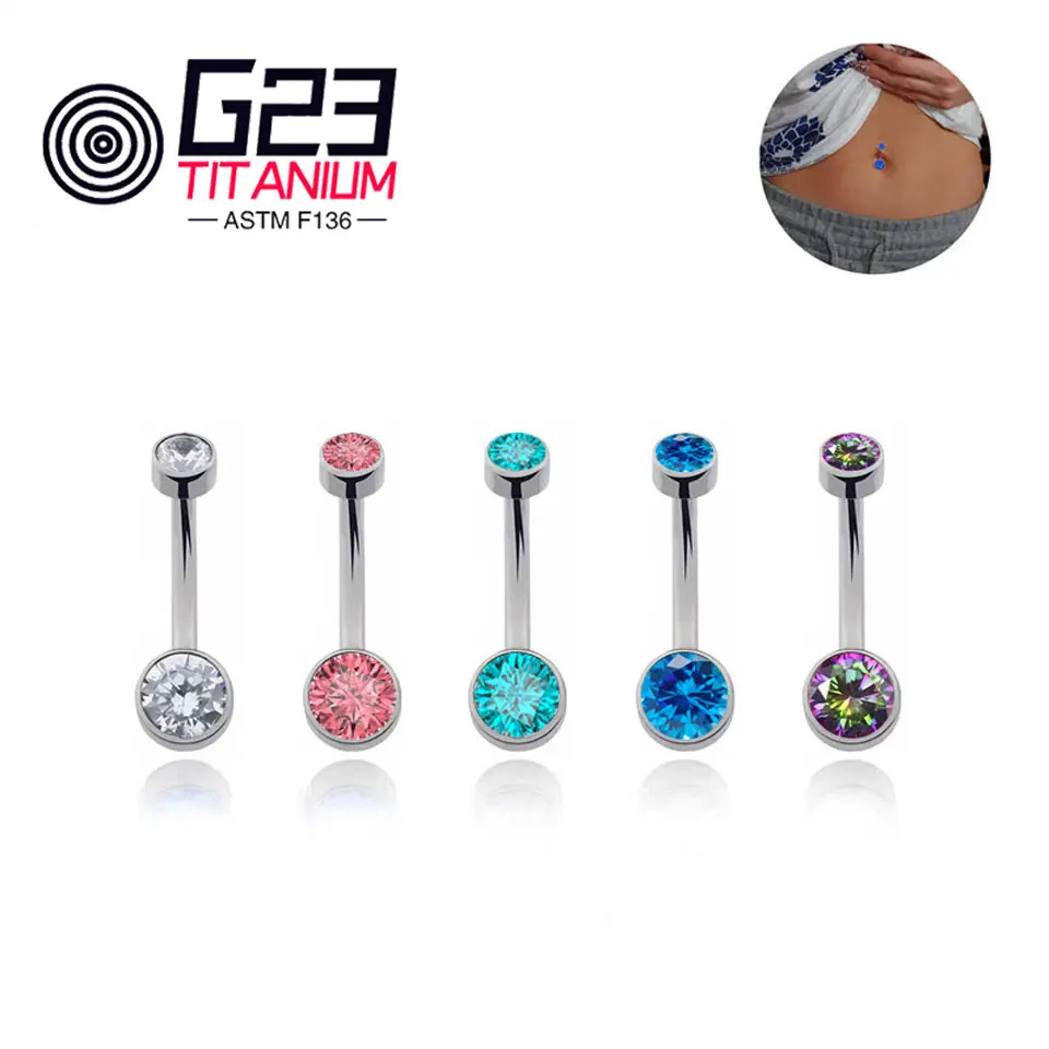 

G23 Titanium Premium Gem Stone Belly Button Rings Body Piercing Jewelry 14G Navel Piercing Ring Jewelry For Women Wholesale