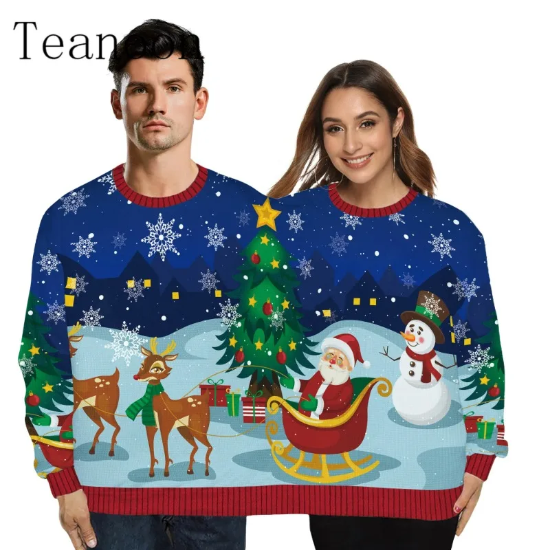 Teanoon рождественские Парные свитшоты с 3D принтом Санта Клауса пуловер для двух