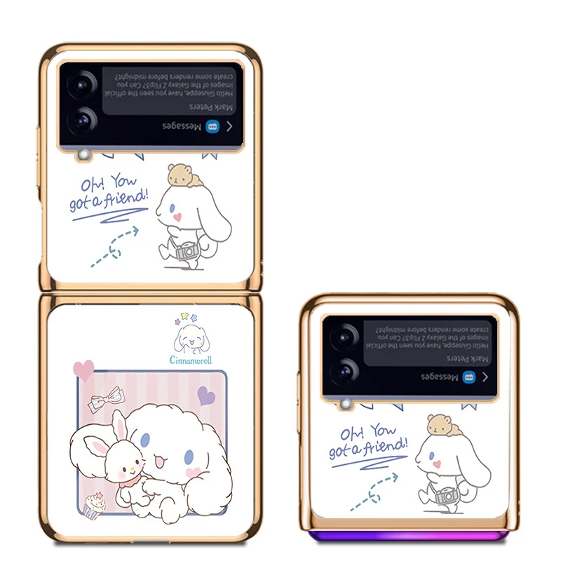 

Z Flip 4 Funda Case for Samsung Galaxy Z Flip 4 3 2 Z Fold 4 3 2 Muppet Bunny Plating Tempered Glass Coque Protection Case Cover