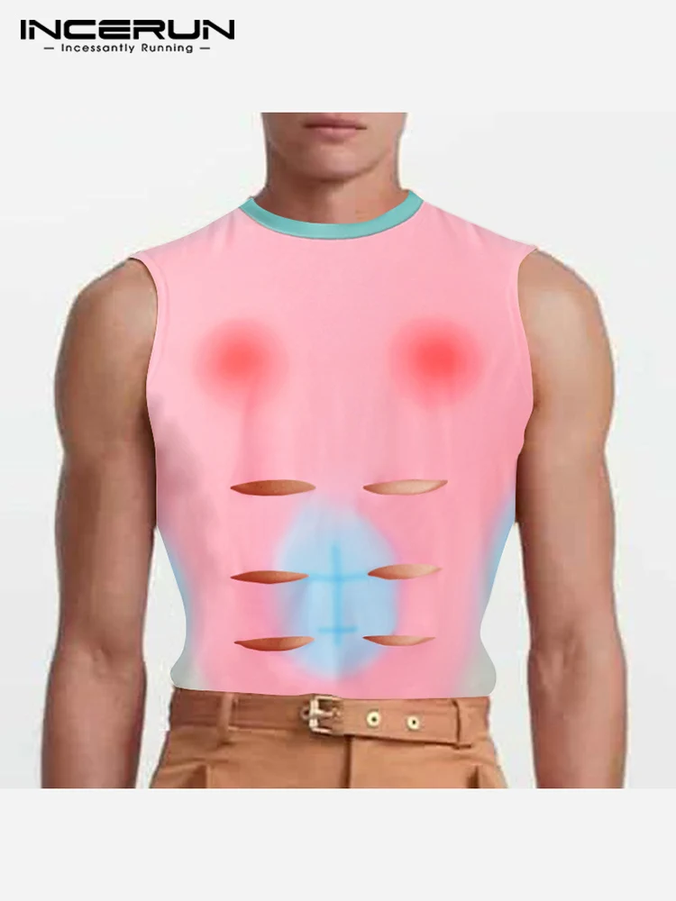 

Майка INCERUN мужская с круглым вырезом, Модный повседневный жилет без рукавов, ажурная уличная одежда, лето 2022