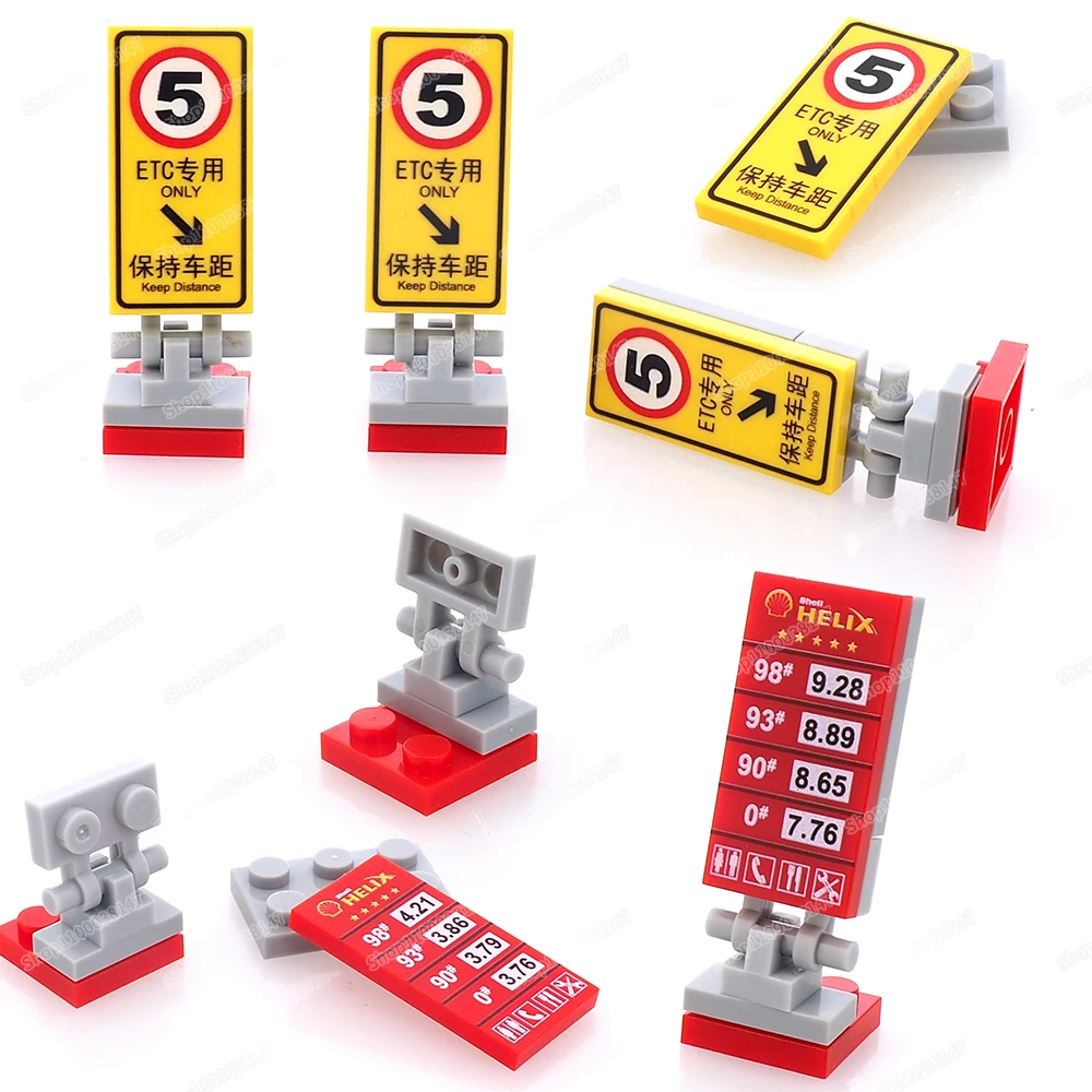 

Guide Board Building Block Moc Figures Lane Etc Gas Station Service Area Accessories Scenes Model Child Christmas Gifts Boy Toys